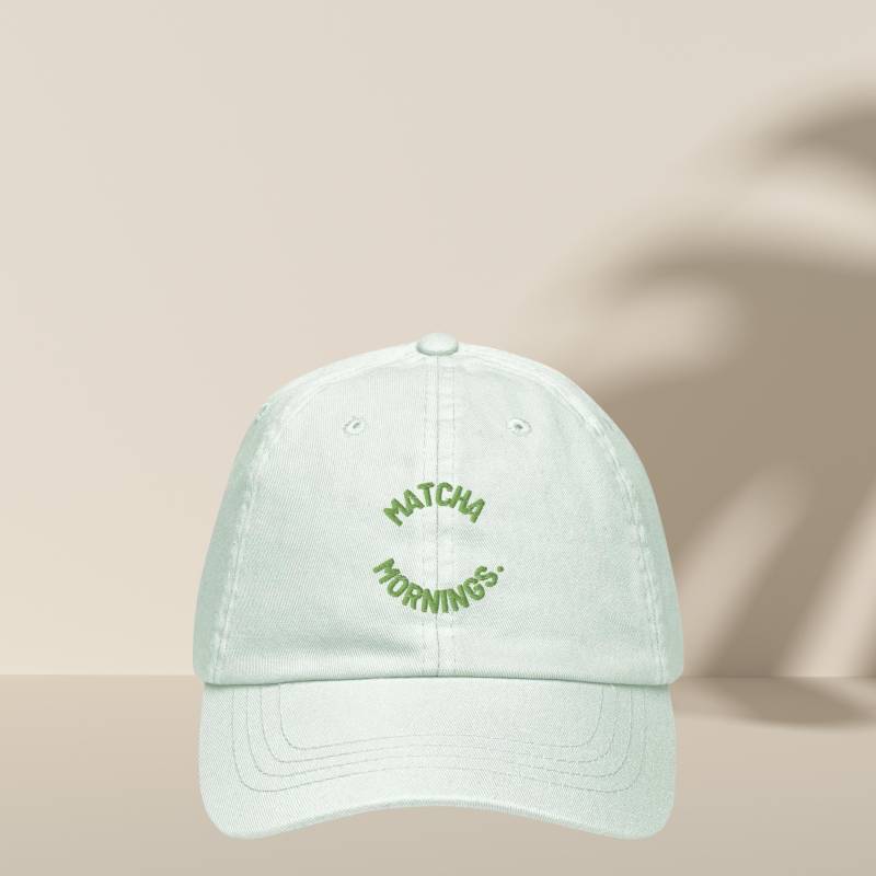 Pastel Baseball Cap Embroidered Matcha Trendy Kappe Mornings Minimalistic Mint Green von CCGreyDesign