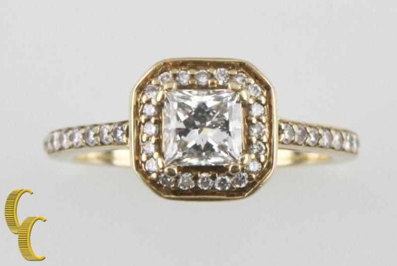 1.00 Karat Princess Cut Diamant Halo 14K Gelbgold Verlobungsring Gr. 5.5 von CCJStore
