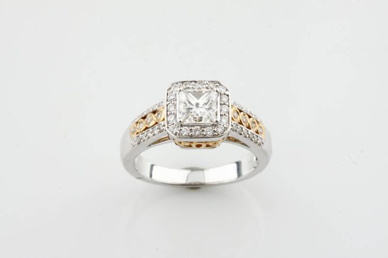 1.21 Karat Princess Cut Diamant Halo Set 14K Weiß & Gelbgold Verlobungsring Gr. 7 von CCJStore