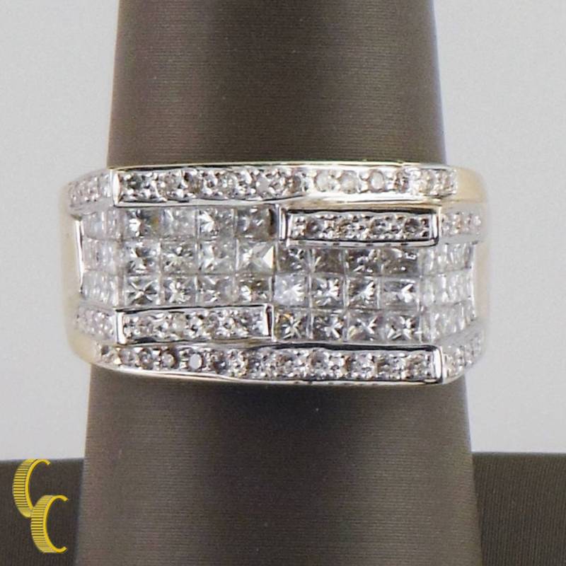 14K Gelbgold Princess & Round Cut 3.25 Karat Diamant Plaque Ring Gr 9 von CCJStore