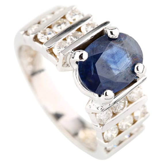 14K Gelbgold Rhodinierter Saphir Und Diamant Ring von CCJStore