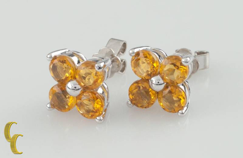 14K Weißgold Gelb Saphir Blume Ohrstecker Tsw = 2, 00 Karat von CCJStore