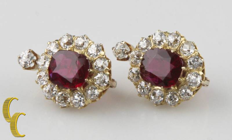 18K Gelbgold Brisur Rubin & Diamant Ohrringe Tgw = 4.12 Cts von CCJStore