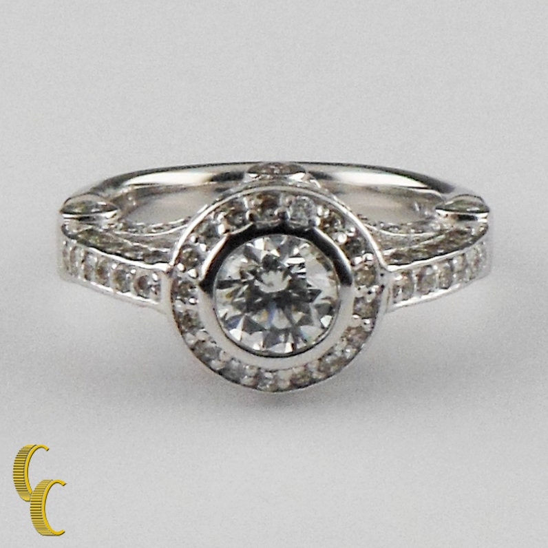 2.00 Karat Runder Brillant Diamant Halo 14K Weißgold Verlobungsring Größe 6.25 von CCJStore