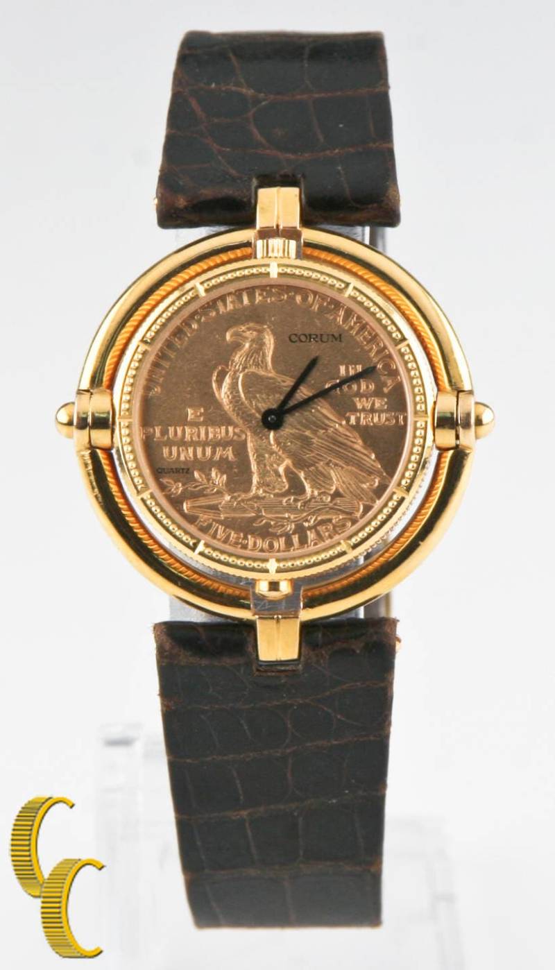 Corum 18K Gelb Gold 5 Dollar Halb Adler Münze Quarzuhr W/Drehbaren Lünette von CCJStore