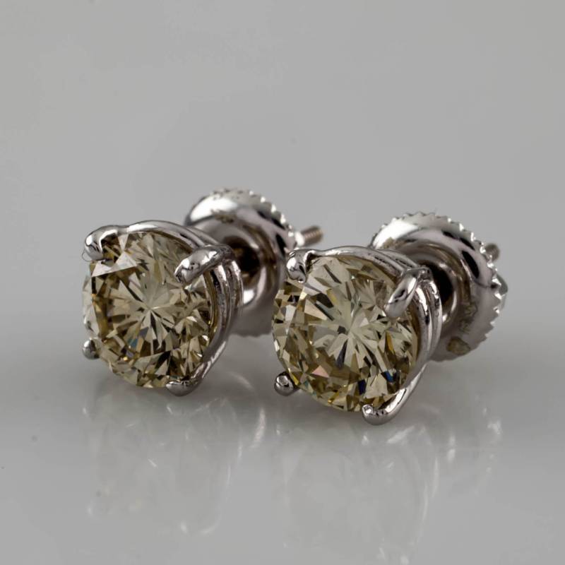 Wunderschöne 14K Weißgold 2, 03 Karat "Champagne" Diamant Ohrstecker Schraubverschluss Ohrringe von CCJStore