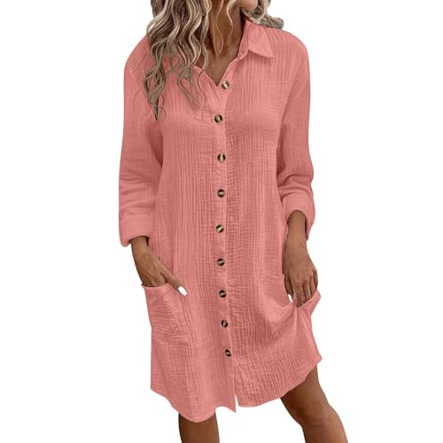 2024 Musselin Kleid Damen Falten Leinen Kleider Revers Style Freizeit Kleid mit Taschen Luftige Sommerkleid Long Knopfleiste Knielang Strandkleid Einfarbig Komfortabel Boho Blusenkleid 2024 Musselin Kleid Damen Falten Leinen Kleider Revers Style Freizeit Kleid mit Taschen Luftige Sommerkleid Long Knopfleiste Knielang Strandkleid Einfarbig Komfortabel Boho Blusenkleid von CCOOfhhc