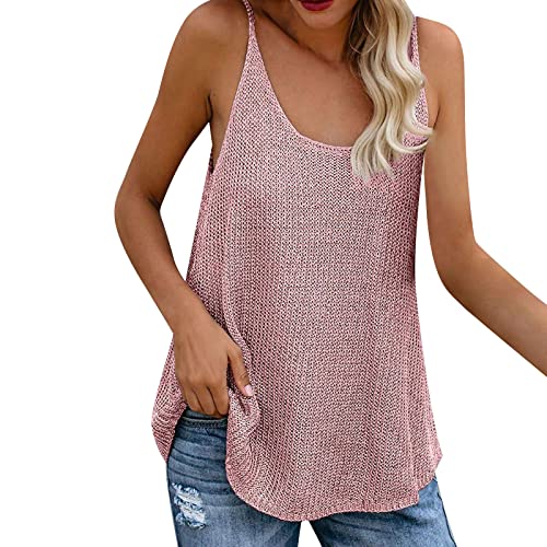 2024 Stricktop Damen Sommer U-Ausschnitt Casual Loose Tank Top, Ärmellose Stricken Sommertop Oberteile Strick Tanktop V-Ausschnitt Cami Oberteile von CCOOfhhc