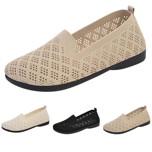 2025 Damen Ballerinas Bequem Slip On Ballerina Schuhe rutschfest Flache Stricken Sommerschuhe Trachtenschuhe Sommer Elegant Dirndl Schuhe Weiche Sportlich Tanzschuhe von CCOOfhhc