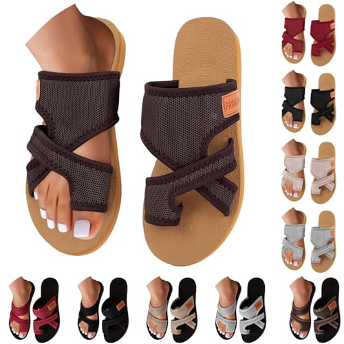 Blitzangebote Des Tages,Orthopädische Sandalen Damen Sommer Hallux Valgus Flach Pantolette Leichte Mesh Strandsandalen Bequeme Big Toe Hausschuhe Breite Füße Pantolette Freizeitschuhe Sommerschuhe von CCOOfhhc
