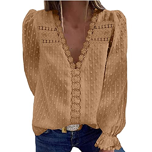 Bluse Damen Business Elegant Blusen Chiffonbluse Rundhals Einfarbig Langarmshirts Lose Transparentes Mesh-Oberteile Lässig Große Größen Hemdbluse mit Schleife Herbst Frühling Shirts von CCOOfhhc