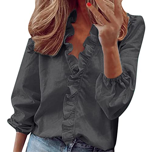 Bluse Damen Business Elegant Blusen Chiffonbluse Rundhals Einfarbig Langarmshirts Lose Transparentes Mesh-Oberteile Lässig Große Größen Hemdbluse mit Schleife Herbst Frühling Shirts von CCOOfhhc