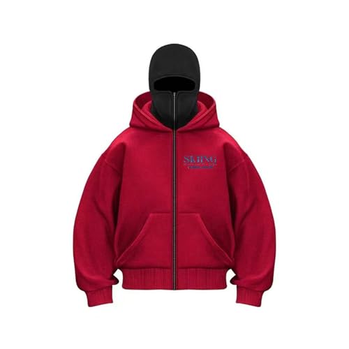 CCOOfhhc Balaclava 1/4 Zip Hoodie Herren mit Sturmhaube Oversized Y2K Hoodie mit Doppel Kapuze Winddichter Ninja Hoodie mit Fleece Einfarbig Mask Hoodie Kapuzenpullover Übergangsjacke 2025 von CCOOfhhc