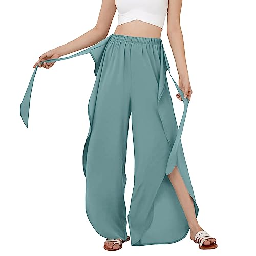 CCOOfhhc Culottes Hosen Damen Leichte Sommerhose, Damen Wickelhose mit Schlitz Weites Bein Rüschen Hose Sommer Yogahose Leicht Luftige Sommerhosen Plissee Bequeme Sporthose für Frauen Schlaghose von CCOOfhhc