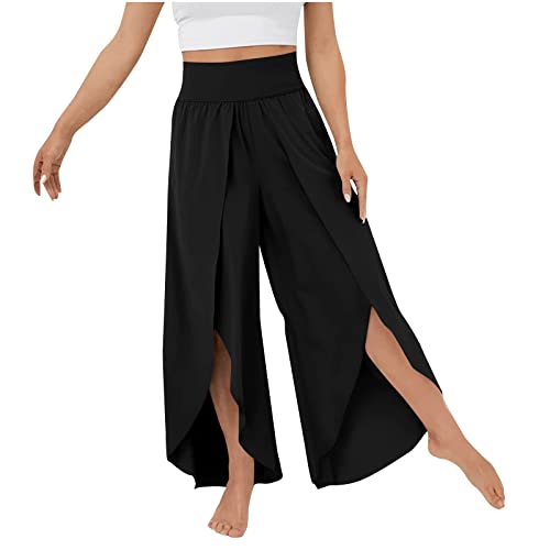 Culottes Hosen Damen Leichte Sommerhose, Damen Wickelhose mit Schlitz Weites Bein Rüschen Hose Sommer Yogahose Leicht Luftige Sommerhosen Plissee Bequeme Sporthose für Frauen Schlaghose von CCOOfhhc