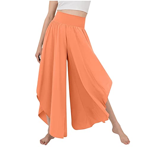 CCOOfhhc Culottes Hosen Damen Leichte Sommerhose, Damen Wickelhose mit Schlitz Weites Bein Rüschen Hose Sommer Yogahose Leicht Luftige Sommerhosen Plissee Bequeme Sporthose für Frauen Schlaghose von CCOOfhhc