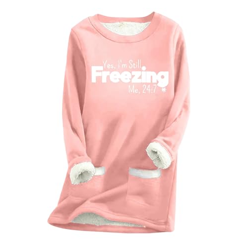 CCOOfhhc Damen Fleece Langarm Sweatshirts Winter Warme Fleece Rundhal Sweatshirt Ohne Kapuze Thermounterwäsche Langarm Teddy-Fleece Innenfutter Bequem Pulli Plüsch Unterhemd Sportshirt Oberteile von CCOOfhhc