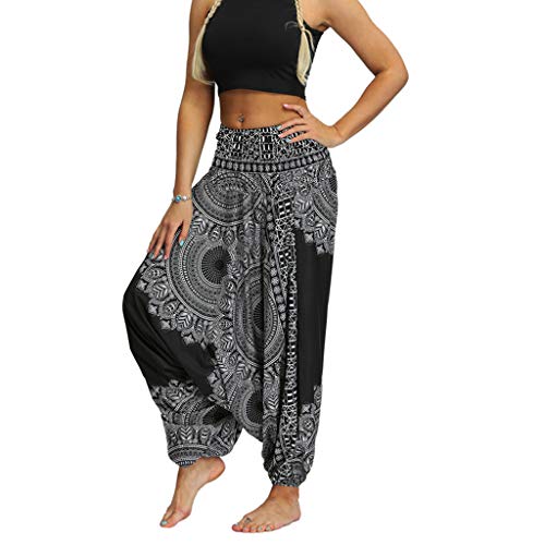 CCOOfhhc Damen Haremshose Jumpsuit Boho Gemustert Dame Hippie Hose Pumphose Casual Aladinhose Sommer Strand Pluder Jogginghose Baggy Locker Freizeithose Sommerhose Elastisch Taille Lässig Yogahose von CCOOfhhc