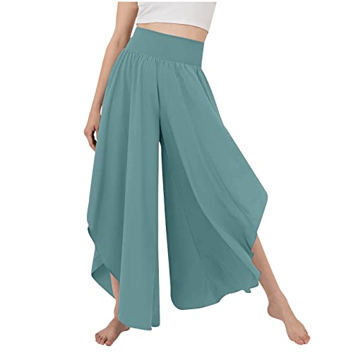 CCOOfhhc Damen Hippie Hose Pumphose Haremshose Boho Gemustert Gesmockte Taille Freizeithose Sommerhose Yogahose Lange Hosen Schlitz Lockere Weites Bein Lose Leichte Sporthose Yogahosen von CCOOfhhc