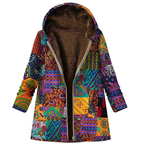 CCOOfhhc Damen Hoodie Jacke Oversize,Frauen-Winter-Weinlese-warme gedruckte Taschen dickerer Reißverschluss-mit Kapuze Mantel Outwear Daunen Mantel Schwarz Damen von CCOOfhhc