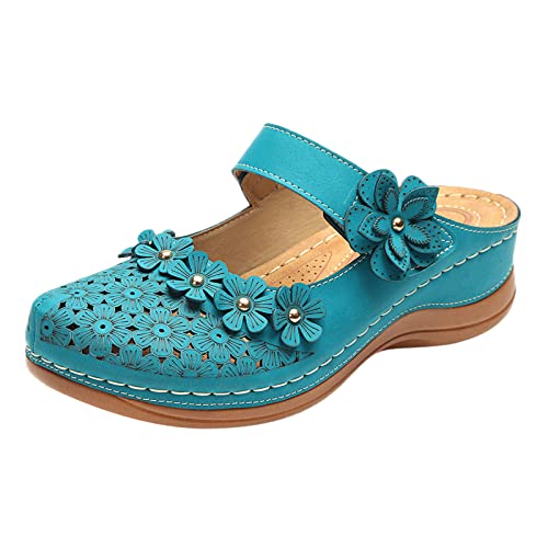CCOOfhhc Damen Pantoletten Mit FußBett, Fußbett Boho Slip On Freizeit Sandaletten Pantoffeln Elegant Offene Kappe Mode Retro Komfort Flip Flops Vintage rutschfest Schuhe Leicht Sommer Sportsandalen von CCOOfhhc