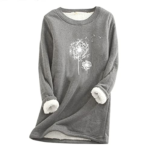 CCOOfhhc Damen Pullover Winter Rundhal Teddy-Fleece Fleecepullover Einfarbig Sweatshirts Ohne Kapuze Langarmshirt Warme Innenfutter Pulli Casual Herbst Fleecepulli Plüsch Gemütlich Unterhemd von CCOOfhhc