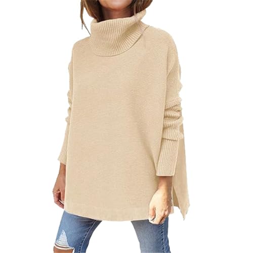 CCOOfhhc Damen Rollkragenpullover Schwarz Weiss Gestreift Langarm Weich Grobstrickpulli Strickpullover Dünn Lockerer Jumper Warmer Strick Langarmshirt Cable Knit Grobstrick Strickpulli Weiß Oversize von CCOOfhhc