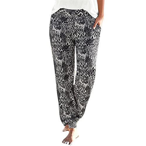 CCOOfhhc Damen Sommerhose Leicht Lang Stoffhose Freizeithose Schlupfhose Lockere Luftig Sommerhosen Relaxhose Boho Elegant Lässige Hose Mit Taschen Halara Hose Haremshose Yogahose Haremshose von CCOOfhhc