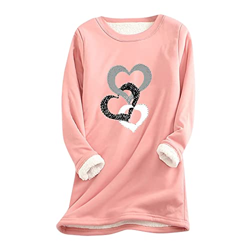 CCOOfhhc Damen Teddy Fleece Sweatshirt Winter Wärme Unterwäsche Rundhals Fleecepullover Plüsch Sweatshirts Ohne Kapuze Thermounterwäsche Langarm Teddy Gefütterte Bequem Pulli Kuschelig Oberteil von CCOOfhhc
