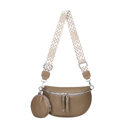 Damen Umhängetasche Schwarz Umhängetasche Umhängetasche Breit Leder Umhängetasche Elegant Klein Bauchtasche Stylisch Crossbag Breiter Gurt Kreditkartenpaket mit Reißverschluss (Khaki) von CCOOfhhc