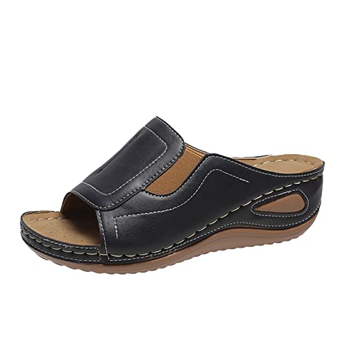Elegant Weiche Orthopädische Sandalen Für Frauen Sommerlich Pantoletten Frauen 2024 Schuhe with Arch Support Sandalette Retro Flip-Flops Damenschuhe Boho Plateau Flachsandalen Zehentrenner von CCOOfhhc