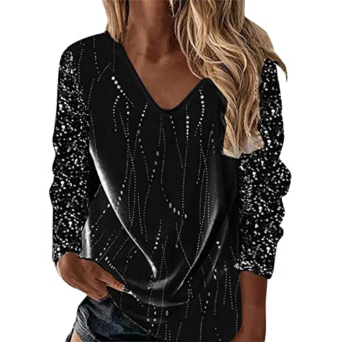 Festliche Blusen Damen, Weiß Elegant Sexy Silvester Outfit Pailletten Oberteil Modern Casual mit Glitzer Party Shirt Oberteile Herbst Winter Große Größen Langarm Tunika Festliche Blusen von CCOOfhhc