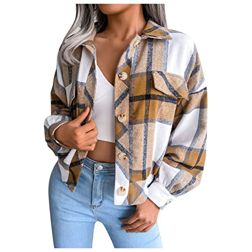 CCOOfhhc Flanellhemd Damen Kariert Oversized Outwear Klassische Herbst Kariertehemd Longshirt Leicht Boyfriend Plaid Blusen Flanell Jacke Freizeit Langarm Lässig Freizeithemd Blusenshirt von CCOOfhhc