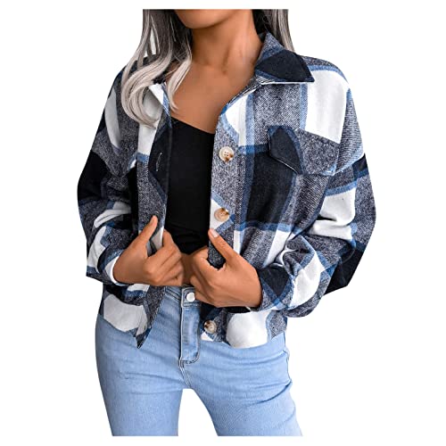 CCOOfhhc Flanellhemd Damen Kariert Oversized Outwear Klassische Herbst Kariertehemd Longshirt Leicht Boyfriend Plaid Blusen Flanell Jacke Freizeit Langarm Lässig Freizeithemd Blusenshirt von CCOOfhhc