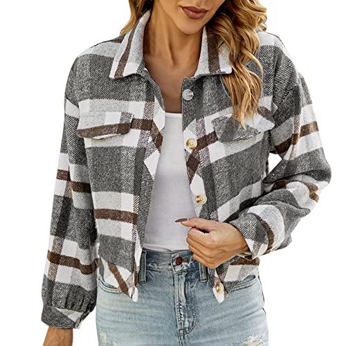 CCOOfhhc Flanellhemd Damen Kariert Oversized Outwear Klassische Herbst Kariertehemd Longshirt Leicht Boyfriend Plaid Blusen Flanell Jacke Freizeit Langarm Lässig Freizeithemd Blusenshirt von CCOOfhhc