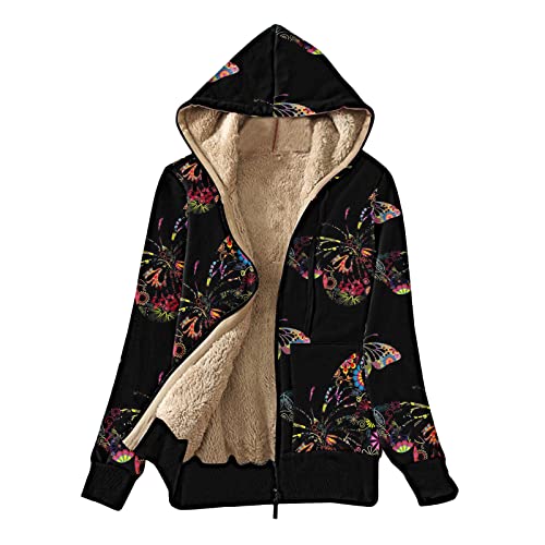 CCOOfhhc Fleece Jacket Damen Gefütterte Plüschjacke mit Kapuze Fleecejacke Große Größen Fleecemantel Warm Teddy-Fleece Übergangsjacke Reißverschluss Herbst Winter Sweatjacke Mantel Cardigan von CCOOfhhc