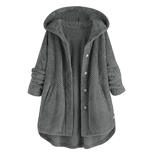 CCOOfhhc Fleecejacke Damen Lang mit Kapuze Plüschjacke Große Größen Fleecemantel Warm Teddy-Fleece Übergangsjacke Reißverschluss Herbst Winter Sweatjacke Fleece Mantel Cardigan Oversize von CCOOfhhc