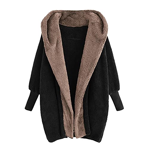 CCOOfhhc Fleecejacke Damen Lang mit Kapuze Plüschjacke Große Größen Fleecemantel Warm Teddy-Fleece Übergangsjacke Reißverschluss Herbst Winter Sweatjacke Fleece Mantel Cardigan Oversize von CCOOfhhc