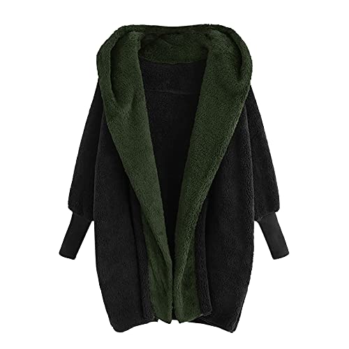 CCOOfhhc Fleecejacke Damen Lang mit Kapuze Plüschjacke Große Größen Fleecemantel Warm Teddy-Fleece Übergangsjacke Reißverschluss Herbst Winter Sweatjacke Fleece Mantel Cardigan Oversize von CCOOfhhc