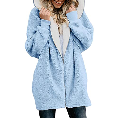 CCOOfhhc Fleecejacke Damen Lang mit Kapuze Plüschjacke Große Größen Fleecemantel Warm Teddy-Fleece Übergangsjacke Reißverschluss Herbst Winter Sweatjacke Fleece Mantel Cardigan Oversize von CCOOfhhc