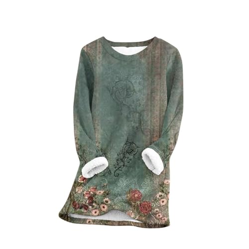 CCOOfhhc Frauen Langarm Pullover, Winter Fleece Sweatshirt Warme Pulli Dick Bequem Thermounterwäsche Rundhals Hoody Sherpa Gefüttert Tunika Baggy Kuschelig Lässige Oversized von CCOOfhhc