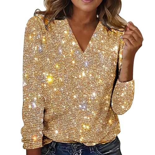 CCOOfhhc Glitzer Oberteile Damen, Pailletten Glitzer Outfit Top Pullover Silvester Oberteil Bluse Festlich Shirt Elegant Langarm Party Pulli Glitzerbluse für Frauen Glitzershirt Tunika von CCOOfhhc