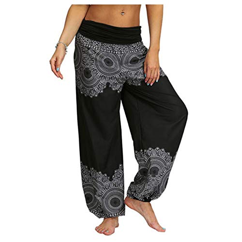 CCOOfhhc Haremshosen FüR Damen XXL Yogahose Weit Mit Steg Boho Hohe Taille Einfarbig Pumphose Sommer Bunt Sommerhose Leicht Hippie Aladinhose Schwarz Pluderhose Freizeithose Länge Weites Bein Hose von CCOOfhhc