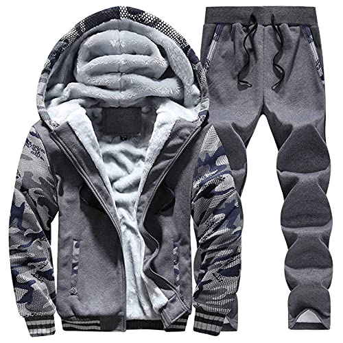 CCOOfhhc Hausanzug Herren Warm Fleece Trainingsanzug Athletic Männer Jogginganzug Gefüttert Freizeitanzug Fitness Freizeit Sportanzug Tracksuit Hosen Sportjacke Hausanzug 2 Teiliges Set Joggingsuit von CCOOfhhc