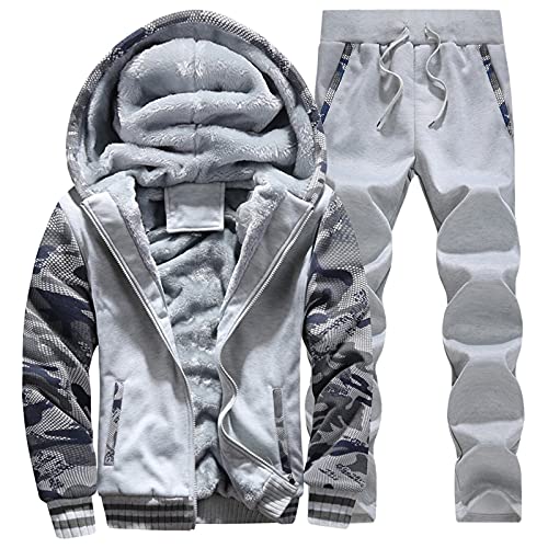 CCOOfhhc Hausanzug Herren Warm Fleece Trainingsanzug Athletic Männer Jogginganzug Gefüttert Freizeitanzug Fitness Freizeit Sportanzug Tracksuit Hosen Sportjacke Hausanzug 2 Teiliges Set Joggingsuit von CCOOfhhc