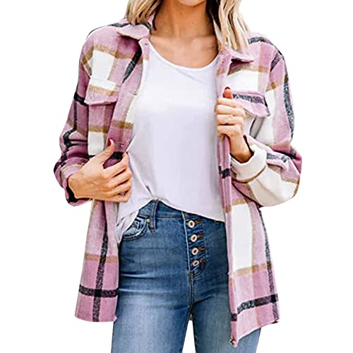 CCOOfhhc Hemdbluse Damen Oversize Herbst Locker Plaid Elegant Cordhemd Freizeithemd Leicht Boyfriend Kariert Tunika Tops Blusen Langarm Plaid Oversized Hemdjacke Hemd von CCOOfhhc