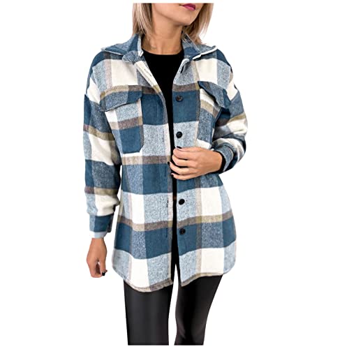 CCOOfhhc Hemdbluse Damen Oversize Herbst Locker Plaid Elegant Cordhemd Freizeithemd Leicht Boyfriend Kariert Tunika Tops Blusen Langarm Plaid Oversized Hemdjacke Hemd von CCOOfhhc