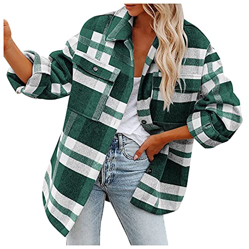 CCOOfhhc Hemdbluse Damen Oversize Herbst Locker Plaid Elegant Cordhemd Freizeithemd Leicht Boyfriend Kariert Tunika Tops Blusen Langarm Plaid Oversized Hemdjacke Hemd von CCOOfhhc