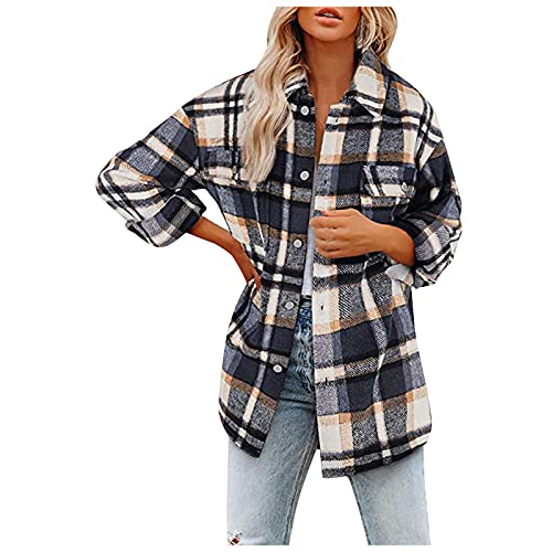CCOOfhhc Hemdbluse Damen Oversize Herbst Locker Plaid Elegant Cordhemd Freizeithemd Leicht Boyfriend Kariert Tunika Tops Blusen Langarm Plaid Oversized Hemdjacke Hemd von CCOOfhhc