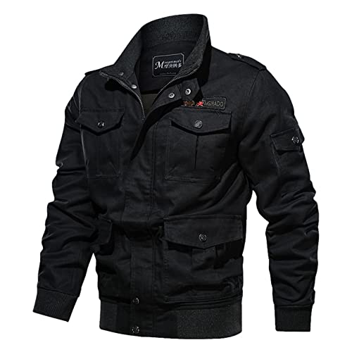 CCOOfhhc Herren Arbeitsjacke Workwear Übergangsjacke Winter Dick Fleece Gefüttert Cargo Jacke Feldjacke Bomberjacke Übergangsmantel Stehkragen Baumwoll Blouson Windbreaker mit Multi Taschen von CCOOfhhc